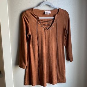 Vintage ROD’S Sueded Boho Mini Dress, Brown, Size S.